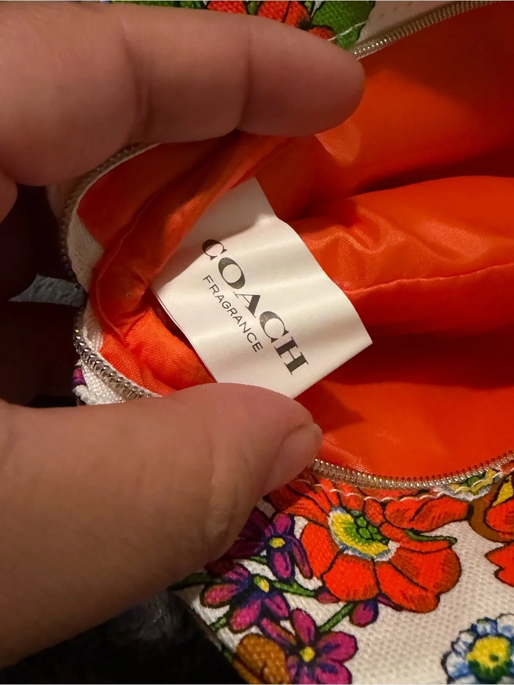 Coach Floral Cosmetic Pouch in Cream with Orange, Pink & Green Accents